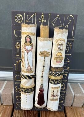 Egyptian Papyrus Custom Made Vintage Wall Art 20" x 12" $200 Black White Gold